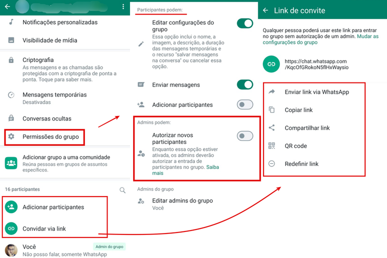 Clique no nome do grupo para configurar as opções de adicionar participantes (Imagem: Captura de tela/Guilherme Haas/Canaltech)