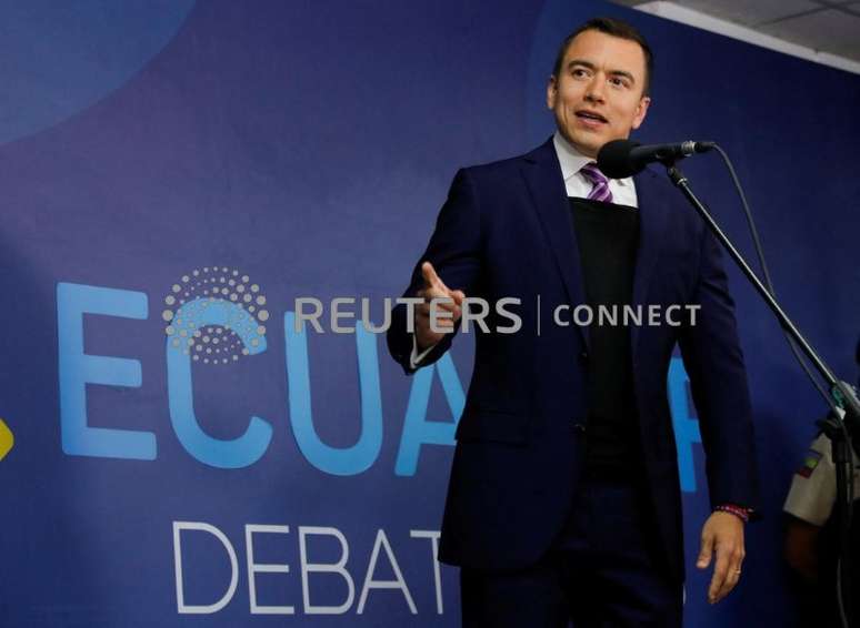 O candidato presidencial equatoriano Daniel Noboa participa de debate televisionado antes do segundo turno de outubro, em Quito
01/10/2023
REUTERS/Karen Toro