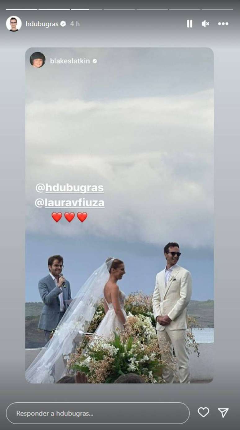 Fotos nas redes sociais mostraram os bastidores e o cenário paradisíaco do casamento entre o bilionário Henrique Dubugras e Laura Fiuza em Fernando de Noronha em 7 de outubro de 2023