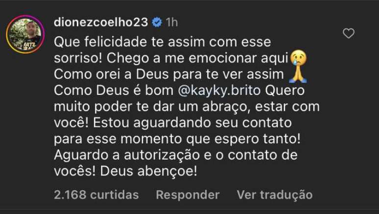 Comentário do motorista Diones Coelho da Silva na publicação de Kayky Brito.