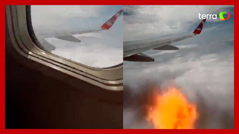 Passageira se desespera ao flagrar fogo em motor de avião durante voo: 'Estourou'