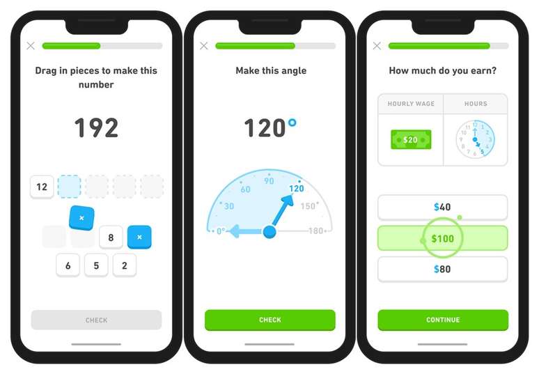 As tarefas de matemática no Duolingo.