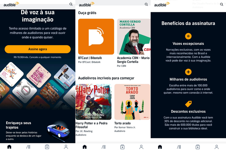 Opções da Audible no celular (Imagem: Captura de tela/Guilherme Haas/Canaltech)