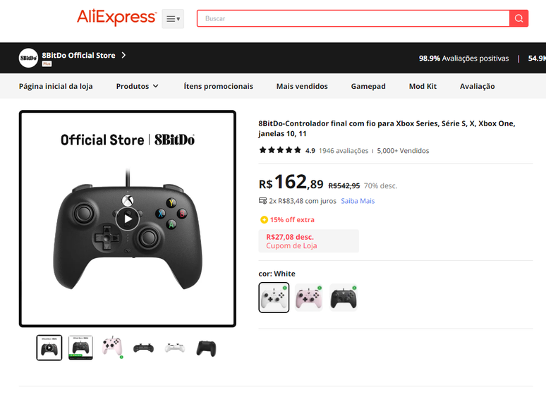 Controle 8BitDo por R$ 162,89 (sujeito a taxas na importa&ccedil;&atilde;o)