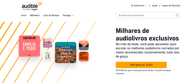 Acesso à Audible pelo computador (Imagem: Captura de tela/Guilherme Haas/Canaltech)