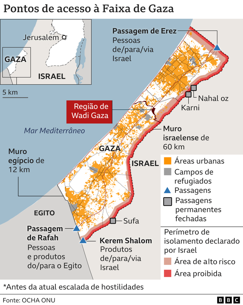 Mapa da Faixa de Gaza