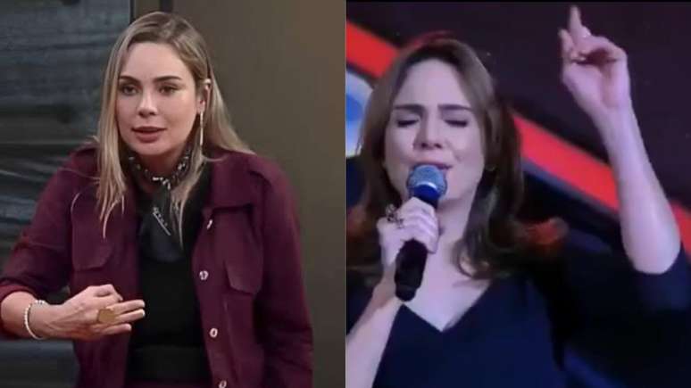 Rachel Sheherazade, peoa da 'A Fazenda 15', já cantou música gospel em programa de TV. Reprodução/ Record e SBT