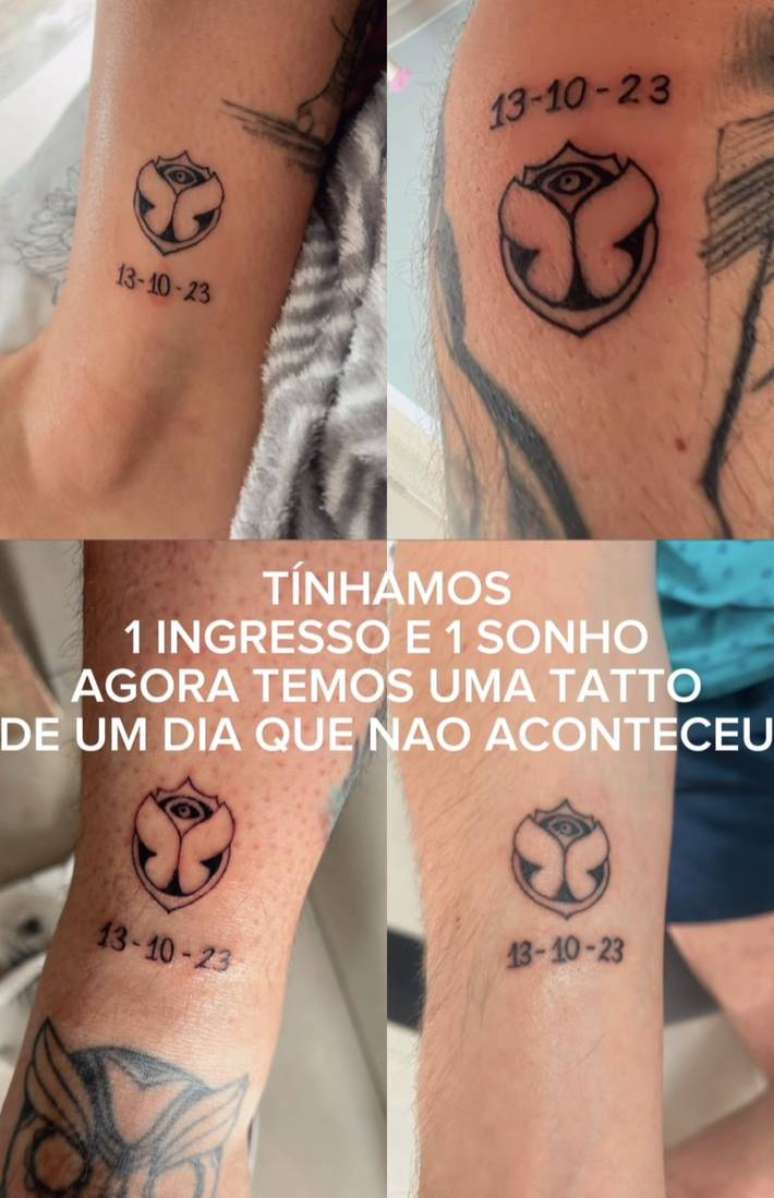 The friends got tattoos of the Tomorrowland crest and the date that was canceled from the festival. The friends got tattoos of the Tomorrowland crest and the date that was canceled from the festival.