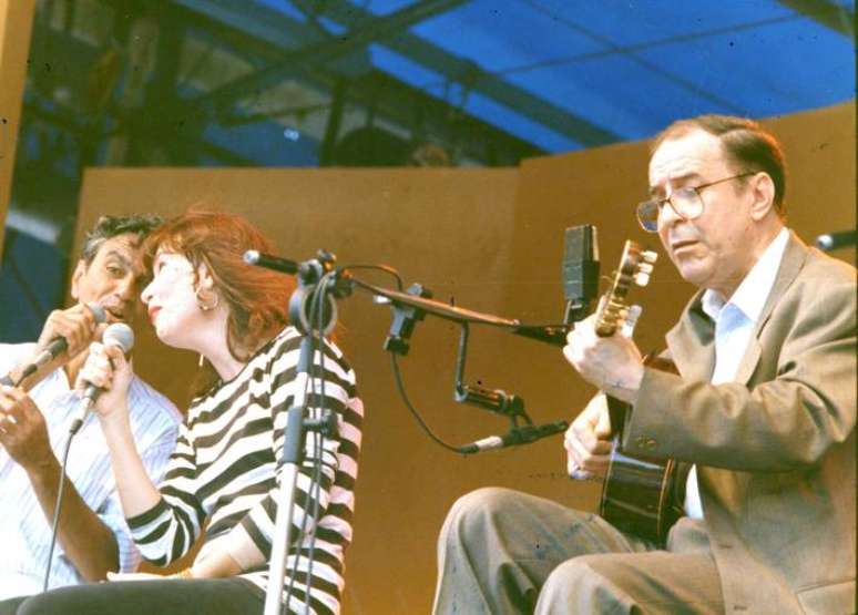 Caetano Veloso, Rita Lee e João Gilberto durante show em 1992.