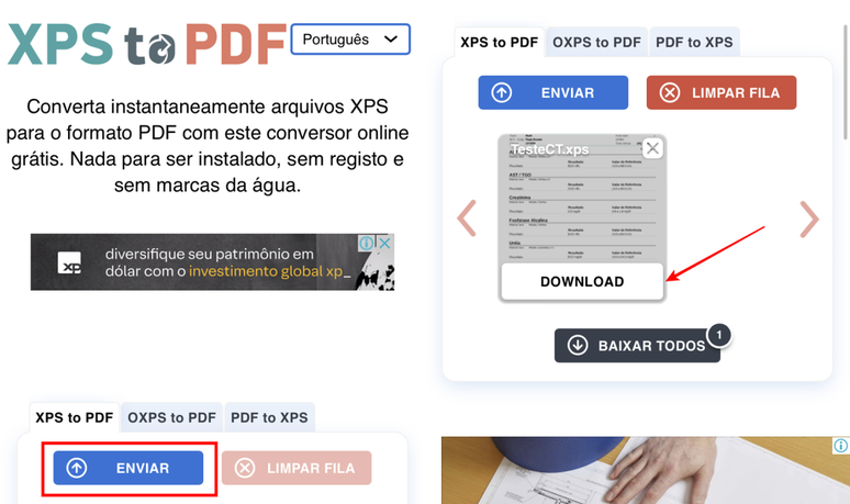 O XPS to PDF permite fazer a conversão de arquivos em poucos toques ou cliques (Imagem: Captura de tela/Fabrício Calixto/Canaltech)