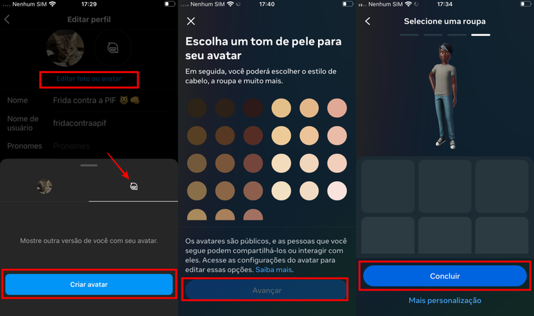 Existem diversas opções de personalização para criar um avatar no Instagram (Imagem: Captura de tela/Fabrício Calixto/Canaltech)