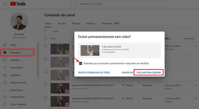 Você também pode excluir vídeos postados no shorts do YouTube no computador (Imagem: Captura de tela/Fabrício Calixto/Canaltech)