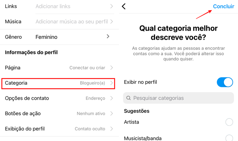 O Instagram permite adicionar ou editar a categoria de uma conta (Imagem: Captura de tela/Fabrício Calixto/Canaltech)