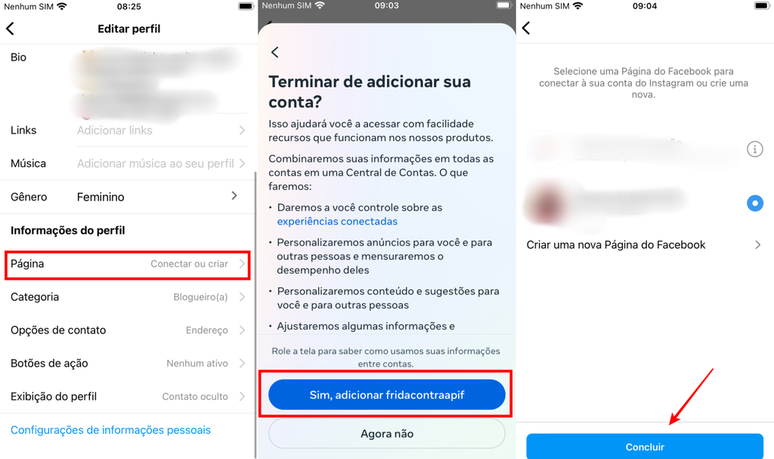 Você pode adicionar uma página do Facebook no seu perfil do Instagram (Imagem: Captura de tela/Fabrício Calixto/Canaltech)