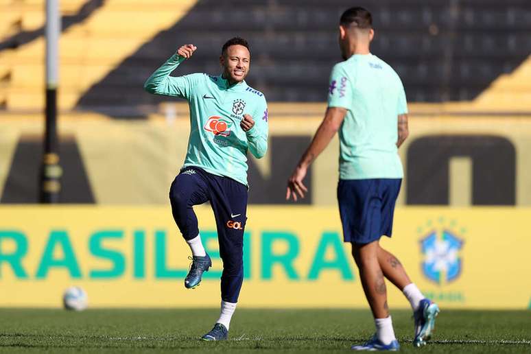 Neymar durante treinamento da Seleção Brasileira em Montevideo, no Uruguai –