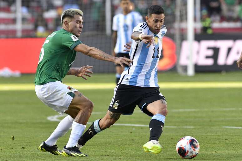 Di María em ação com a camisa da Argentina pelas Eliminatórias da Copa do Mundo 2026 –