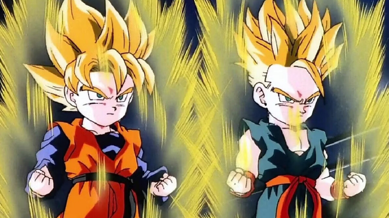 Mesmo sendo meio Saiyajins, Goten e Trunks nunca tiveram rabo de