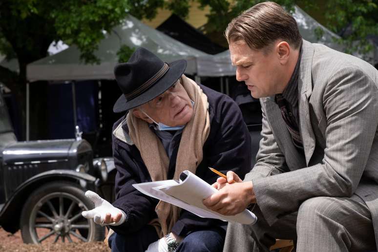 Martin Scorsese e Leonardo DiCaprio nos bastidores de Assassinos da Lua das Flores