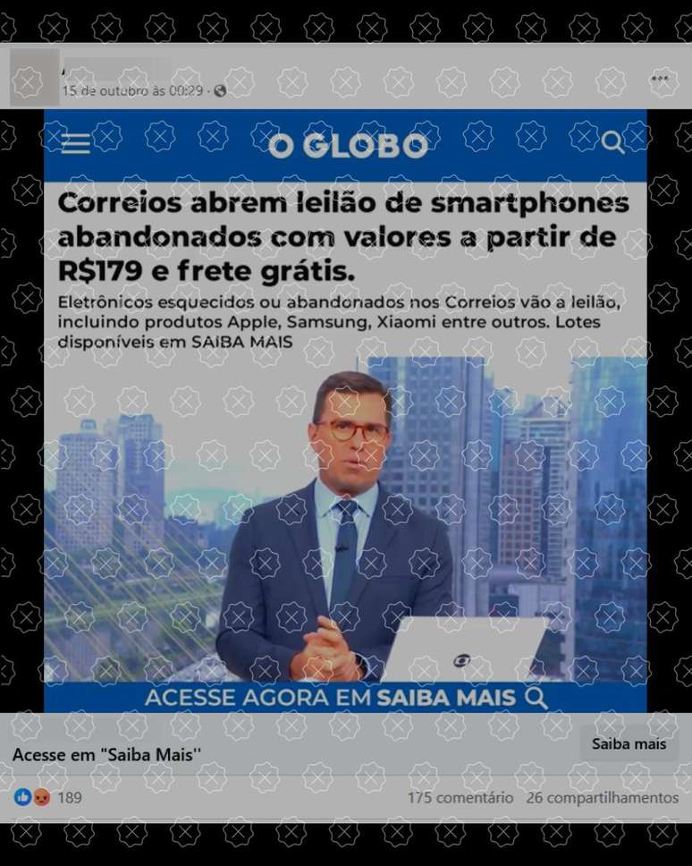 Posts difundem golpe que usam páginas falsas do G1 e dos Correios para alegar que a estatal está promovendo leilão de smartphones esquecidos em contêiner, o que é falso