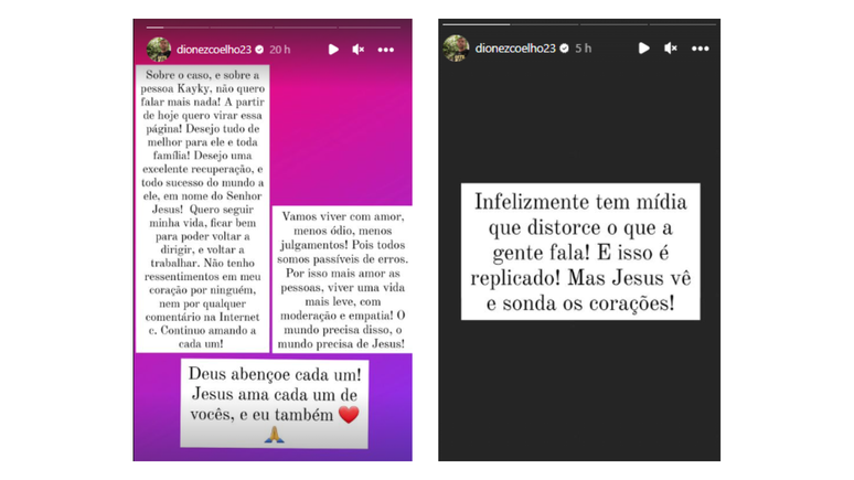 Diones desabafou nas redes sociais após pedido de se encontrar com Kayky