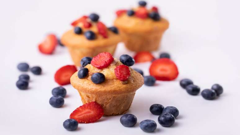 Muffins de whey com frutas vermelhas 