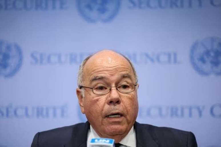 Ministro Mauro Vieira fala com a imprensa em Conselho de Segurança da ONU sobre conflito em Gaza, na sede da ONU, em Nova York, em 13 de outubro de 2023