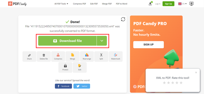 É possível transformar XML em PDF de forma bem ágil acessando o PDF Candy (Imagem: Captura de tela/Fabrício Calixto/Canaltech)