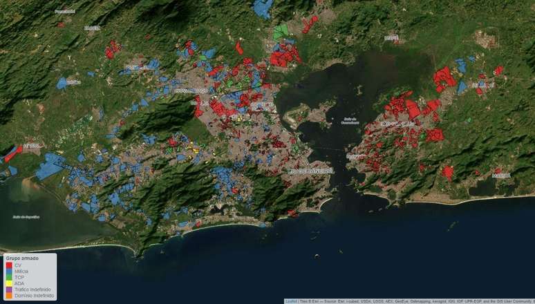 Mapa mostra controle em diferentes áreas do Rio de Janeiro