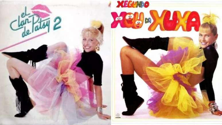 Patsy, a "Xuxa argentina", e a própria Xuxa em álbuns dos anos 1980.