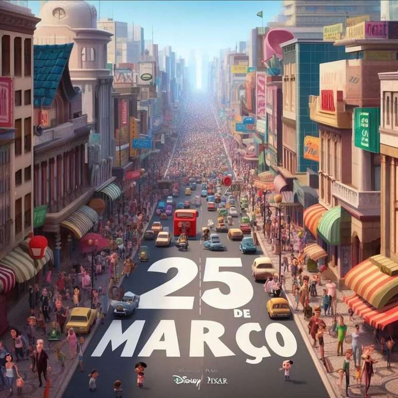 Artista projetou como seria a famosa rua 25 de março, em São Paulo, se estivesse em um filme da Disney
