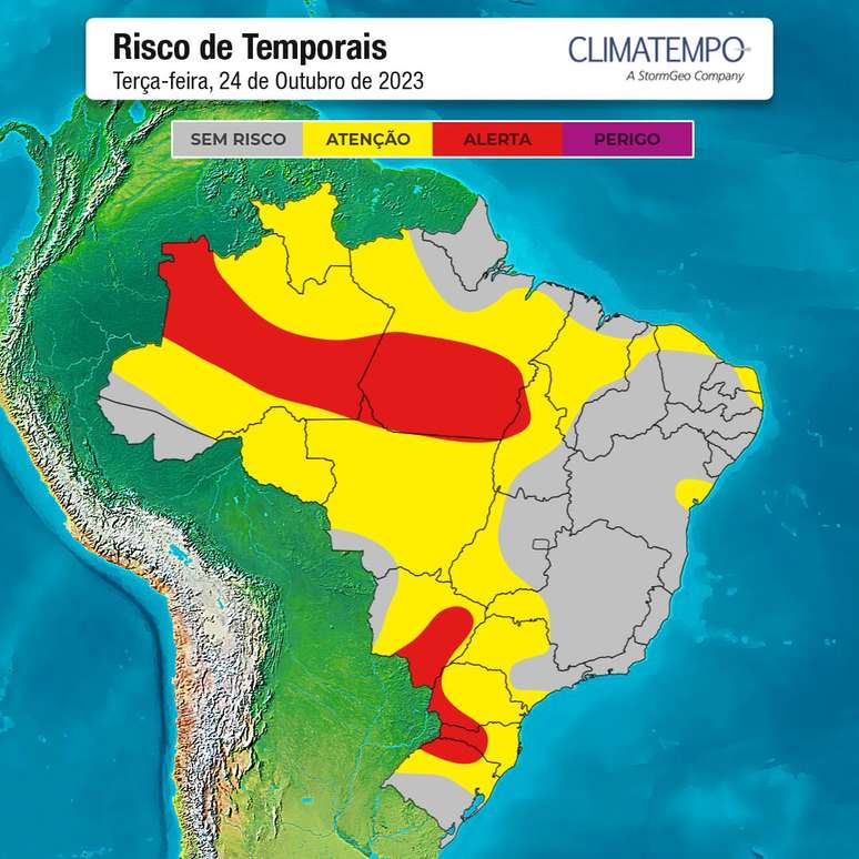 Risk of moderate to heavy rain in all regions of Brazil