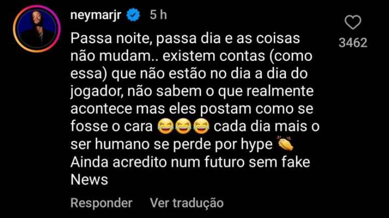 Neymar desabafa nas redes sociais.