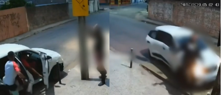 Security cameras recorded the moment of the collision and the robbery shortly after.