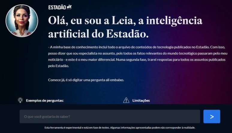 Leia é a nova IA do Estadão que atua como uma guia de informações do jornal