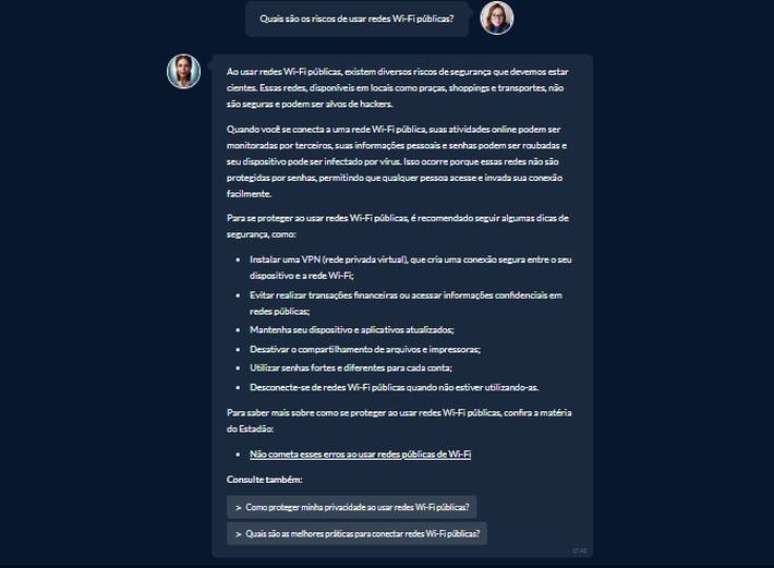 É possível ter um bate-papo com a Léia usando apenas as perguntas que ela mesma sugere ao usuário