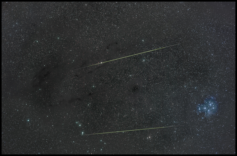 Meteoros da chuva Oriônidas, causada por detritos do cometa Halley (Imagem: Reprodução/David Cortner)