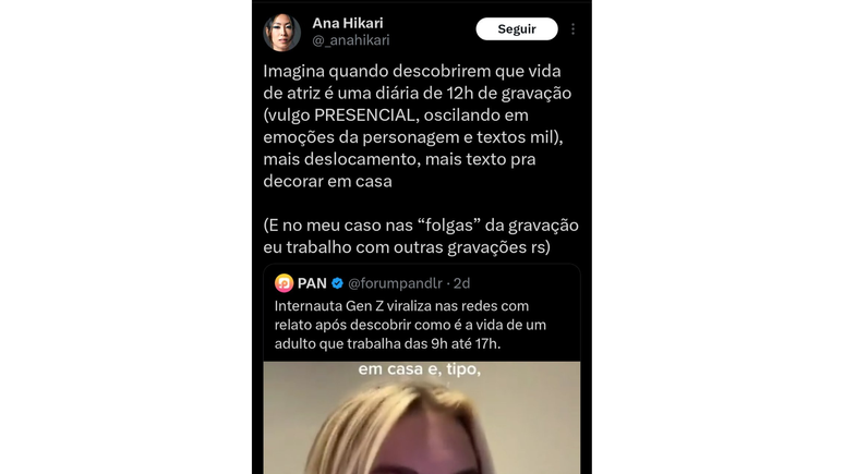 Ana Hikari é criticada após listar dificuldades da carreira como atriz