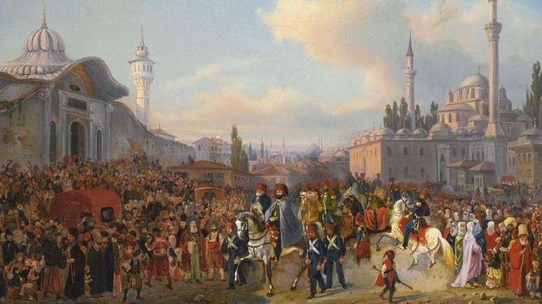 Sultão Mahmud II saindo da Mesquita Bayezid, Constantinopla, em 1837