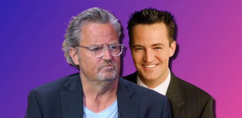 Matthew Perry em 2022, na TV norte-americana para lançar seu livro, e na época de Friends: belo, talentoso e vítima de si mesmo