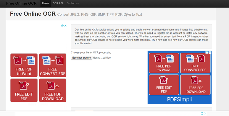 Dá para converter PDF em texto sem fazer cadastro no New OCR (Imagem: Captura de tela/Fabrício Calixto/Canaltech)