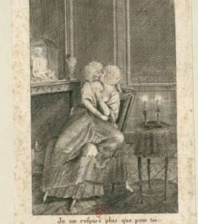 Panfleto anônimo produzido na França pré-revolucionária do final do século XVIII representando Maria Antonieta em um suposto romance