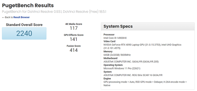 Benchmark vazado do notebook ASUS com Intel Core i9-14900HX. (Reprodução/PugbetBench)