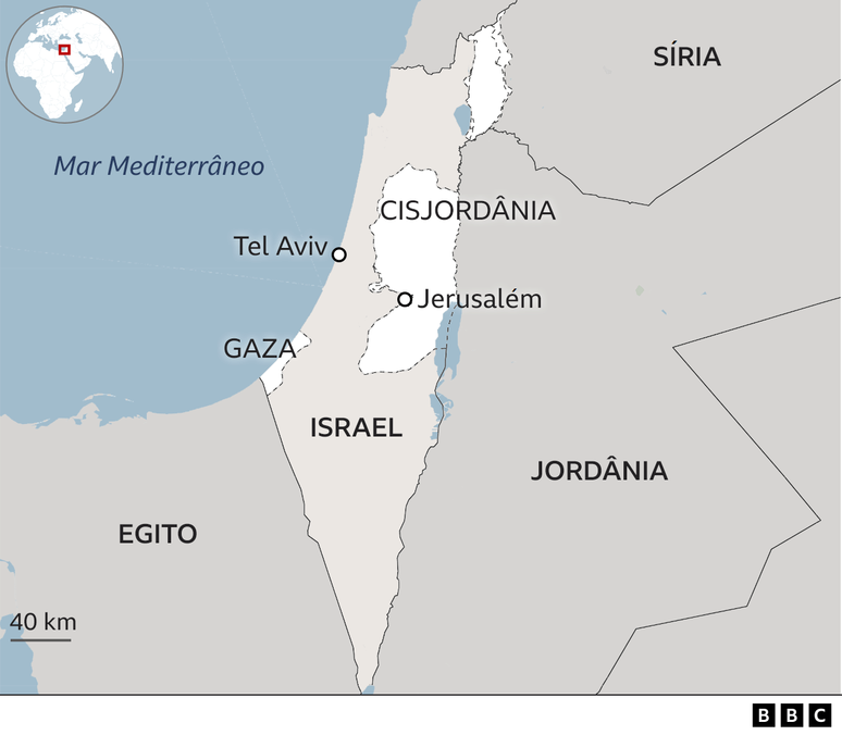 Mapa Israel e Palestina