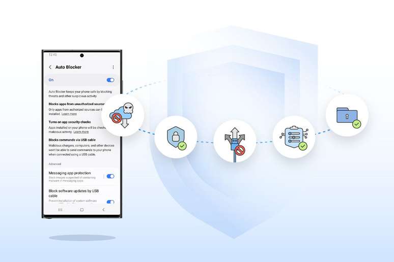 Auto Blocker é uma ferramenta de segurança extra e opcional para aparelhos da linha Galaxy (Imagem: Divulgação/Samsung)