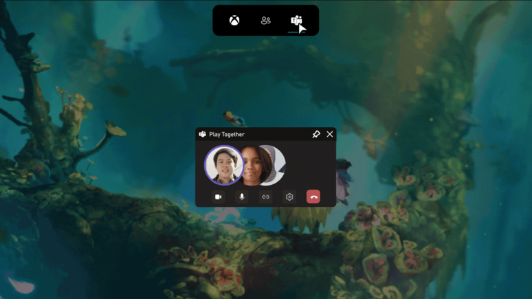 Widget Teams Play Together oferece conexão para jogadores compartilharem a experiência com games (Imagem: Reprodução/Microsoft)