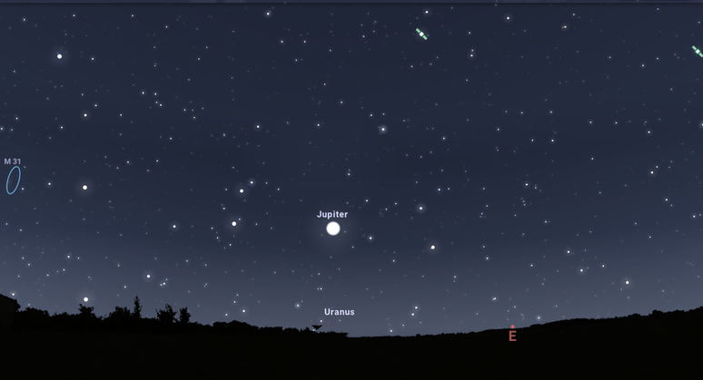 Posição de Júpiter por volta das 19h para um observador em São Paulo (Imagem: Captura de tela/Stellarium)