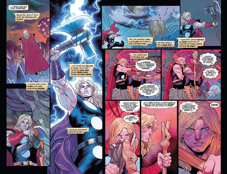 O Tormod é um machado com uma lâmina extremamente afiada e que promete armazenar toda a sabedoria do rei de Asgard (Imagem: Reprodução/Marvel Comics)