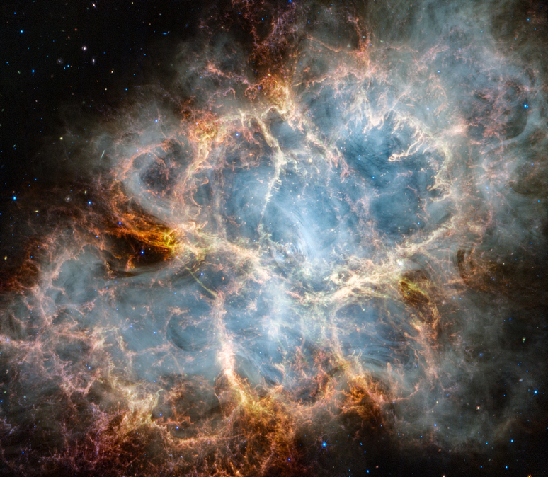 A nebulosa do Caranguejo é o "lar" do primeiro hidreto de argônio descoberto no espaço (Imagem: Reprodução/NASA/ESA/CSA/STScI/T. Temim)