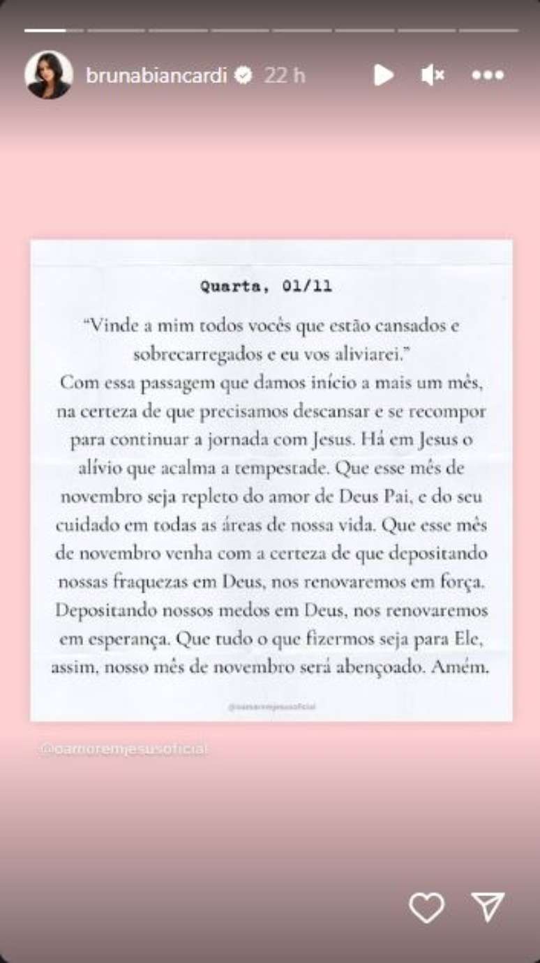 The post with a religious text by Bruna Biancardi indirectly made internet users question themselves