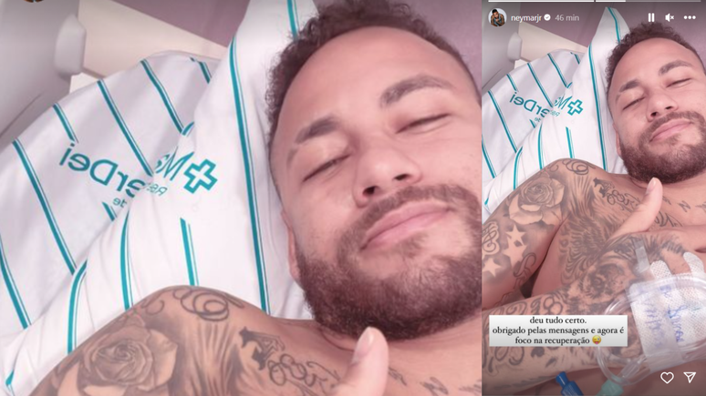 Neymar Jr postou nos Stories em seu perfil no Instagram após a cirurgia.